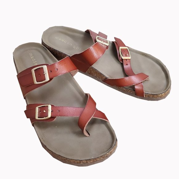Madden Girl Cognac Split Toe Slip On Sandal - Picture 1 of 7